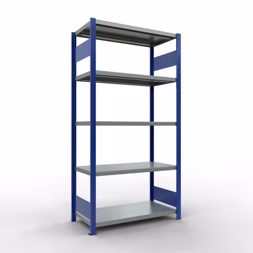 Figura n. 15 dell'articolo scaffale base, scaffale, sistema a innesto MULTIplus330, 2000 x 1000 x 500 mm (AxLxP), 5 ripiani, barre longitudinali, RAL 5010 blu genziana/zincato del gruppo di prodotti sistema a innesto della marca Schulte Lagertechnik