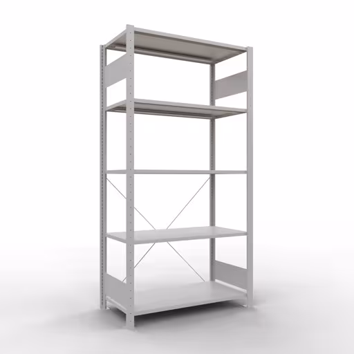 Ripiano base, ripiano, sistema a innesto MULTIplus150, 2000 x 1000 x 500 mm (AxLxP), 5 ripiani, traversa, RAL 7035 grigio chiaro, ripiano base, articolo n. 32650