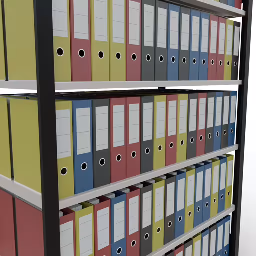 Produktbild Nr 10 des Artikels Grundregal, Büro-Fachbodenregal Stecksystem MULTIplus150, 2000 x 1300 x 600 mm (HxBxT), 6 Fachböden, Längenriegel, ohne Mittelanschlag, schwarz/lichtgrau Abbildung Nr 10 des Artikels Grundregal, Büro-Fachbodenregal Stecksystem MULTIplus150, 2000 x 1300 x 600 mm (HxBxT), 6 Fachböden, Längenriegel, ohne Mittelanschlag, schwarz/lichtgrau aus der Produktgruppe Büroregale von der Marke Schulte Lagertechnik