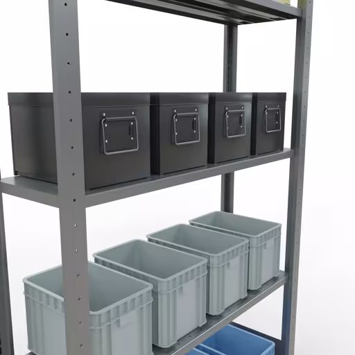 Figura n. 15 dell'articolo scaffale base, scaffale, sistema a innesto MULTIplus85, 2000 x 1000 x 300 mm (AxLxP), 5 ripiani, barre longitudinali, zincato del gruppo di prodotti sistema a innesto della marca Schulte Lagertechnik