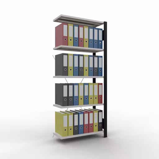 Produktbild Nr 16 des Artikels Anbauregal, Büro-Fachbodenregal Stecksystem MULTIplus85, 1800 x 750 x 300 mm (HxBxT), 5 Fachböden, Kreuzstrebe, ohne Anschlagleiste, schwarz/lichtgrau Abbildung Nr 16 des Artikels Anbauregal, Büro-Fachbodenregal Stecksystem MULTIplus85, 1800 x 750 x 300 mm (HxBxT), 5 Fachböden, Kreuzstrebe, ohne Anschlagleiste, schwarz/lichtgrau aus der Produktgruppe Büroregale von der Marke Schulte Lagertechnik