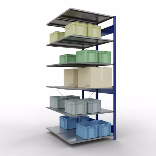 Rayonnage supplémentaire, rayonnage double, système d'étagères MULTIplus150, 2500 x 1000 x (2x600) mm (HxLxP), 2x6 tablettes, traverse, RAL 5010 bleu gentiane de la catégorie rayonnage double avec le GTIN 4004514293855 Étagères supplémentaires, étagères doubles, système d'étagères MULTIplus150, 2500 x 1000 x (2x600) mm, 2x6 étagères, RAL 5010 bleu gentiane de la marque Schulte Lagertechnik de la gamme d'étagères