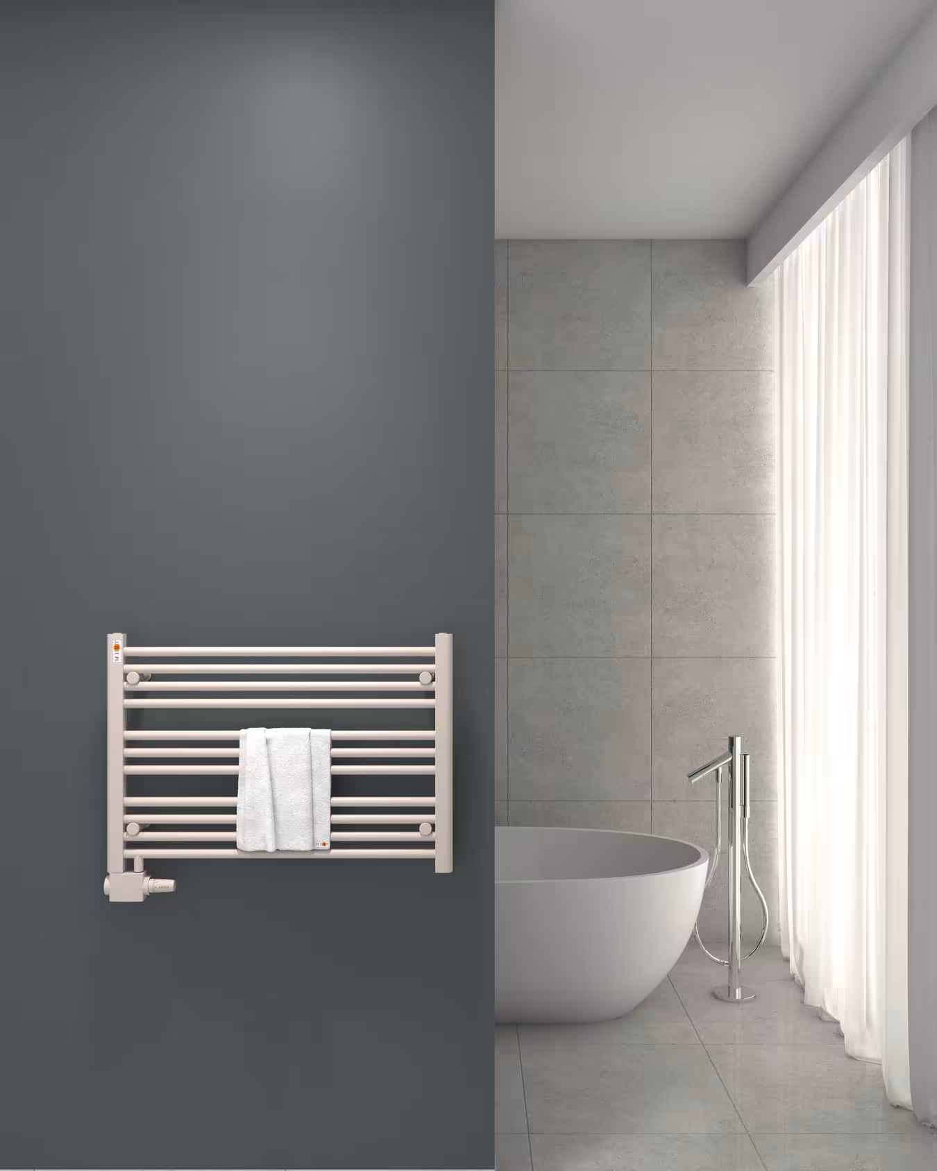 Radiatore di ricambio da bagno MERT bianco dritto, attacco centrale sfalsato in basso a sinistra o a destra, radiatore di ricambio, articolo n. 1-80x055-AU-50