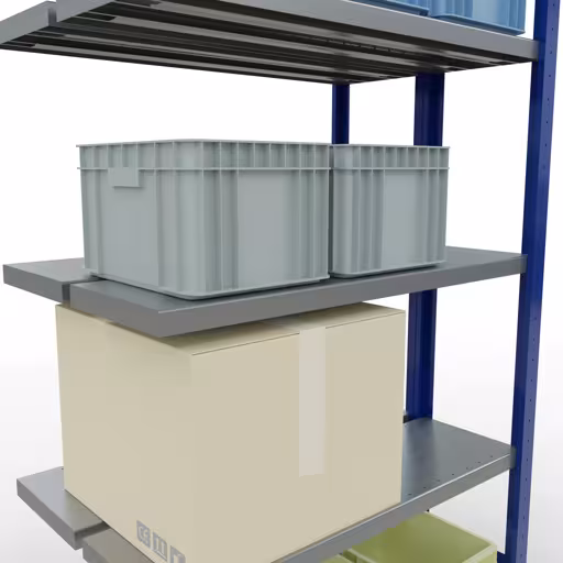 Rayonnage supplémentaire, rayonnage double, rayonnage à rayonnages, système enfichable MULTIplus250, 2000 x 1000 x (2x300) mm, 2x5 rayons, barres de longueur, RAL 5010 bleu gentiane avec la référence réf. 33235-B , étagère double, système d'étagères MULTIplus250, 2000 x 1000 x (2x300) mm, 2x5 étagères, RAL 5010 bleu gentiane de Schulte Lagertechnik de la catégorie étagères