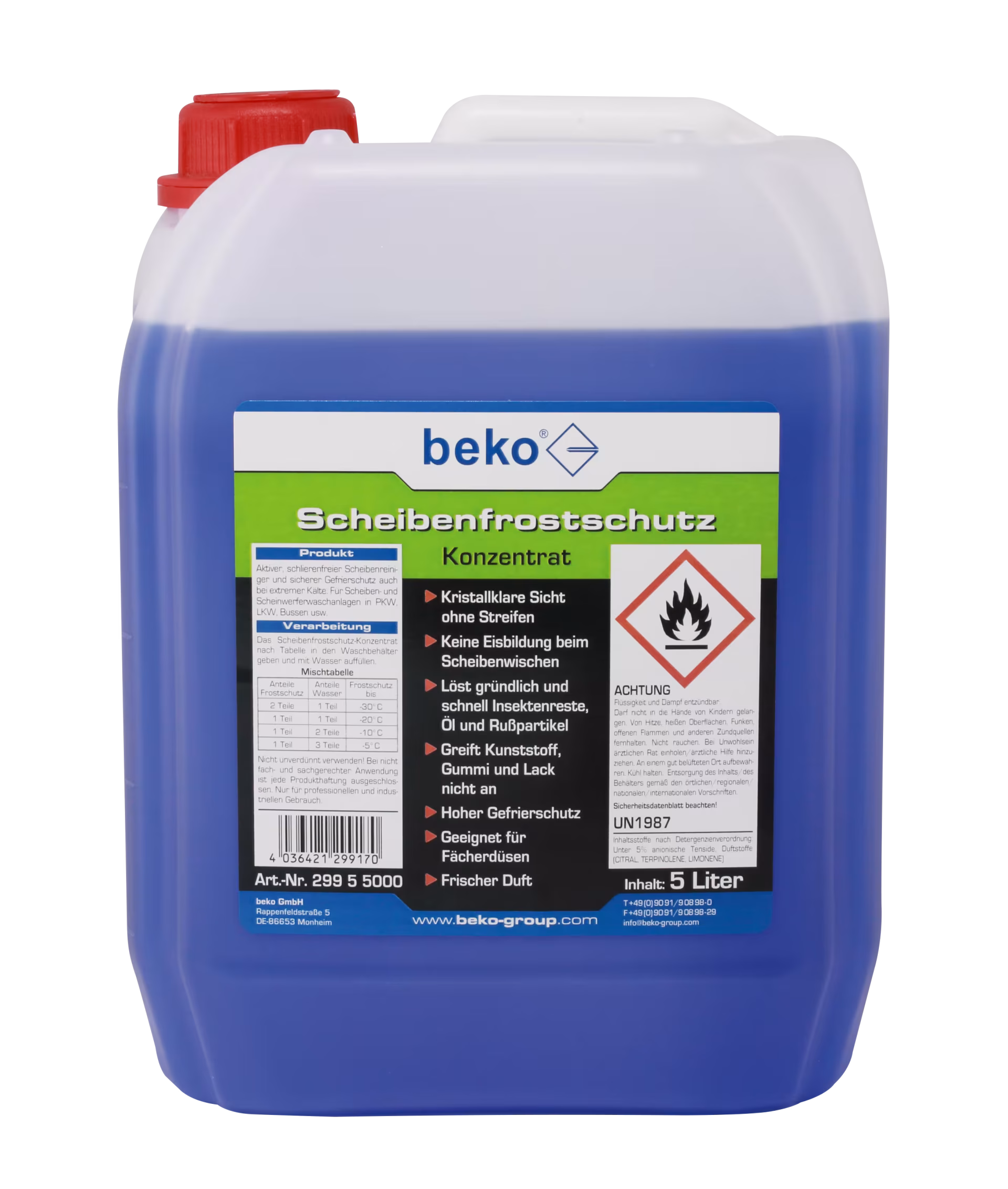 Antigel concentré pour pare-brise, bidon de 5 l de Beko Antigel concentré pour pare-brise, bidon de 5 l de la catégorie des produits d'entretien des véhicules avec le numéro d'article : 299 5 5000