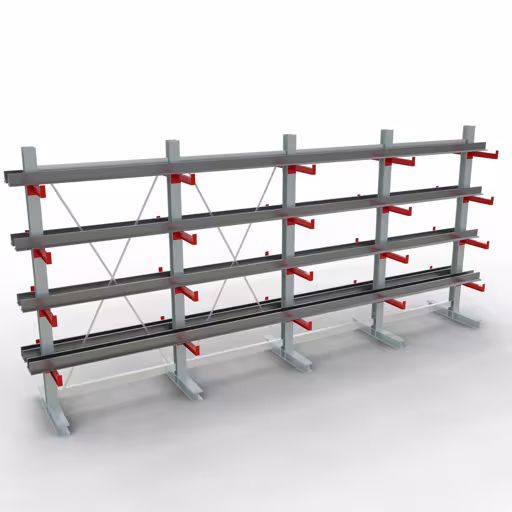 Image du produit n°11 de l'article Etagère complète K 3000, double face, 2500 x 5200 x 400 mm, RAL 7001 / RAL 3000, 5 niveaux de rangement Figure n° 11 de l'article Rayonnage complet K 3000, double face, 2500 x 5200 x 400 mm, RAL 7001 / RAL 3000, 5 niveaux de stockage du groupe de produits rayonnages cantilever de Schulte Lagertechnik