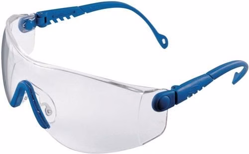Lunettes de sécurité Honeywell Op-Tema EN 166-1FT avec branches bleues et verres en polycarbonate transparent. Lunettes de sécurité Op-Tema EN 166-1FT avec branches bleues et verres en polycarbonate transparent, HONEYWELL, de la catégorie lunettes de sécurité, référence 4000370041