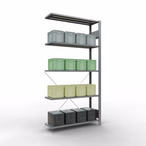 Scaffali componibili, scaffali, sistema a innesto MULTIplus150, 2000 x 1000 x 300 mm (AxLxP), 5 ripiani, traversa, zincato - Expressline dalla categoria scaffali componibili con GTIN 4058255068586 Scaffali aggiuntivi, scaffali, sistema a innesto MULTIplus150, 2000 x 1000 x 300 mm (AxLxP), 5 ripiani, traversa, zincato - Expressline della marca Schulte Lagertechnik dalla gamma di prodotti dei sistemi a innesto