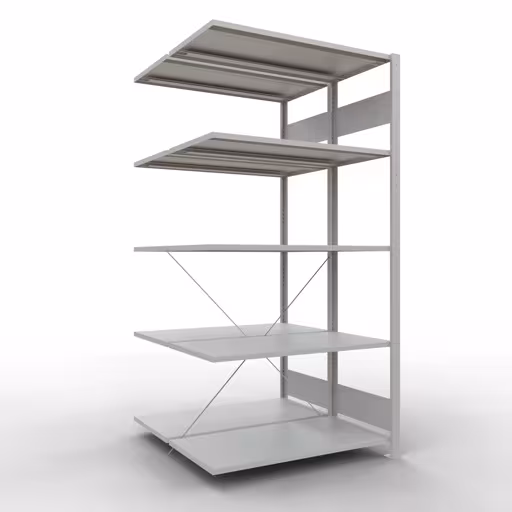 Étagère supplémentaire, étagère double, système d'étagères MULTIplus150, 2000 x 1000 x (2x500) mm (HxLxP), 2x5 étagères, traverse, RAL 7035 gris clair, étagères doubles, réf. 32755