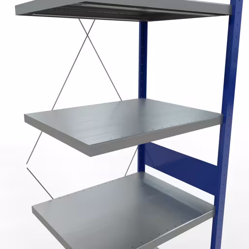 Anbauregal, Fachbodenregal Stecksystem MULTIplus250, 3000 x 750 x 600 mm (HxBxT), 7 Fachböden, Kreuzstrebe, RAL 5010 enzianblau/verzinkt/verzinkt aus der Kategorie Anbauregal mit der GTIN 4004514283917 Anbauregal, Fachbodenregal Stecksystem MULTIplus250, 3000 x 750 x 600 mm (HxBxT), 7 Fachböden, Kreuzstrebe, RAL 5010 enzianblau/verzinkt/verzinkt von der Marke Schulte Lagertechnik aus der Produktreihe Stecksystem