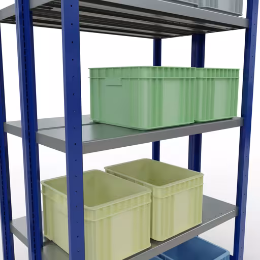 Immagine aggiuntiva dell'articolo Scaffale base, scaffale doppio, sistema a innesto per scaffale MULTIplus250, 2000 x 1000 x (2x300) mm (AxLxP), 2x5 ripiani, barre longitudinali, RAL 5010 blu genziana da ripiani doppi