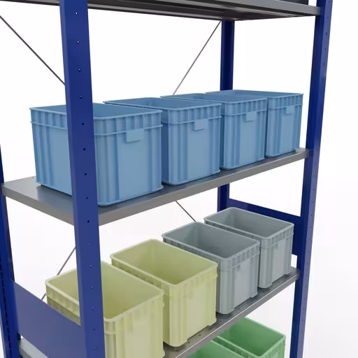 Scaffale base, scaffale, sistema a innesto MULTIplus85, 3000 x 1000 x 400 mm (AxLxP), 7 ripiani, traversa, RAL 5010 blu genziana della categoria scaffale base con GTIN 4004514284754 Scaffale base, scaffale, sistema a innesto MULTIplus85, 3000 x 1000 x 400 mm (AxLxP), 7 ripiani, traversa, RAL 5010 blu genziana della marca Schulte Lagertechnik della gamma sistemi a innesto