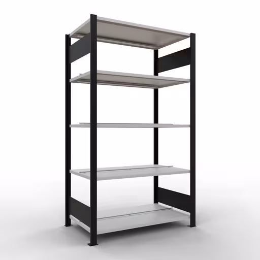 Scaffale base, scaffale per ufficio, sistema a innesto MULTIplus150, 1800 x 1000 x 600 mm (AxLxP), 5 ripiani, barre longitudinali, con fermo centrale, nero/grigio chiaro di Schulte Lagertechnik Scaffale Basic, scaffale per ufficio, sistema a innesto MULTIplus150, 1800 x 1000 x 600 mm (AxLxP), 5 ripiani, barre longitudinali, con fermo centrale, nero/grigio chiaro, sistema a innesto, articolo n. 36037-S