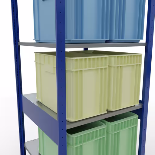 Représentation supplémentaire de l'article étagère de base, étagère, système enfichable MULTIplus150, 2500 x 750 x 800 mm, 6 étagères, RAL 5010 bleu gentiane/galvanisé/galvanisé à partir de l'étagère de base