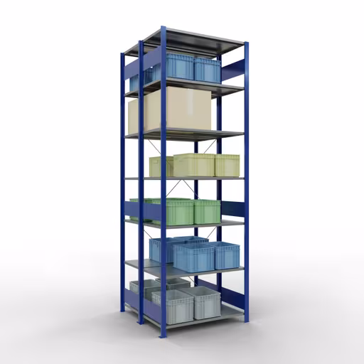 Immagine aggiuntiva dell'articolo Scaffale base, scaffale doppio, sistema a innesto per scaffale MULTIplus150, 3000 x 1000 x (2x1000) mm (AxLxP), 2x7 ripiani, traversa, RAL 5010 blu genziana da ripiani doppi