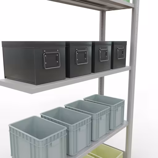 Image du produit n° 13 de l'article Rayonnage complémentaire, rayonnage à étagères, système enfichable MULTIplus85, 2000 x 1000 x 300 mm (HxLxP), 5 étagères, barres de longueur, RAL 7035 gris clair Figure n° 13 de l'article étagère complémentaire, étagère à étagères, système enfichable MULTIplus85, 2000 x 1000 x 300 mm, 5 étagères, gris clair RAL 7035 du groupe de produits système enfichable de la marque Schulte Lagertechnik