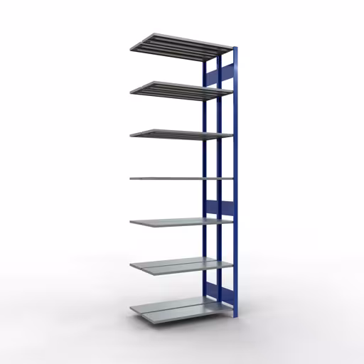 Scaffale aggiuntivo, scaffale doppio, sistema di scaffali MULTIplus150, 3000 x 1000 x (2x300) mm (AxLxP), 2x7 ripiani, barre longitudinali, RAL 5010 blu genziana di Schulte Lagertechnik dalla categoria scaffali