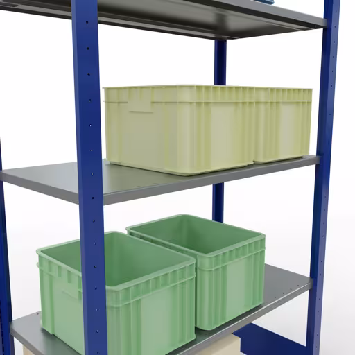 Figura n. 14 dell'articolo scaffale base, scaffale, sistema a innesto MULTIplus85, 2000 x 1000 x 500 mm (AxLxP), 5 ripiani, barre longitudinali, RAL 5010 blu genziana del gruppo di prodotti sistema a innesto della marca Schulte Lagertechnik