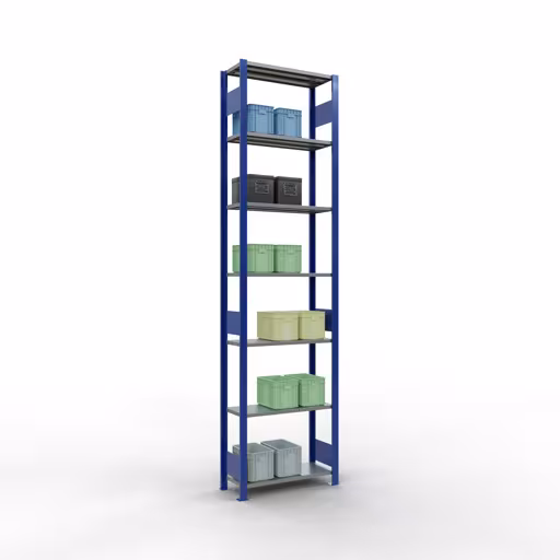 Image supplémentaire de l'article étagère de base, étagère, système enfichable MULTIplus150, 3000 x 750 x 300 mm, 7 étagères, RAL 5010 bleu gentiane/galvanisé/galvanisé à partir de l'étagère de base