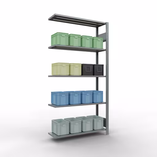 Un'altra vista dell'articolo Scaffale aggiuntivo, scaffale per scaffale, sistema a innesto MULTIplus150, 2000 x 1000 x 300 mm (AxLxP), 5 ripiani, barre longitudinali, zincato dalla categoria scaffale aggiuntivo