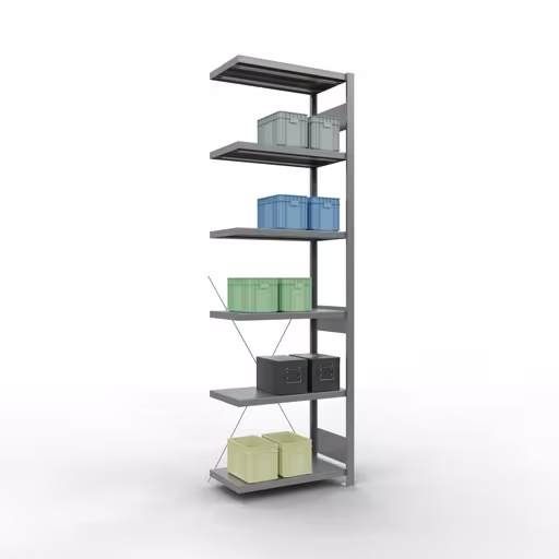 Scaffali componibili, scaffali, sistema a innesto MULTIplus250, 2500 x 750 x 400 mm (AxLxP), 6 ripiani, traversa, zincato della marca Schulte Lagertechnik della gamma dei sistemi a innesto