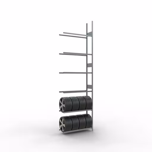 Immagine del prodotto n. 12 dell'articolo Scaffale aggiuntivo, portaruote/pneumatici, 4500 x 1300 x 400 mm, zincato, 6 livelli di stoccaggio con carico dello scomparto di 150 kg per livello Figura n. 12 dell'articolo scaffale aggiuntivo, scaffale per ruote/pneumatici, 4500 x 1300 x 400 mm, zincato, 6 livelli di stoccaggio dal gruppo di prodotti scaffali della marca Schulte Lagertechnik