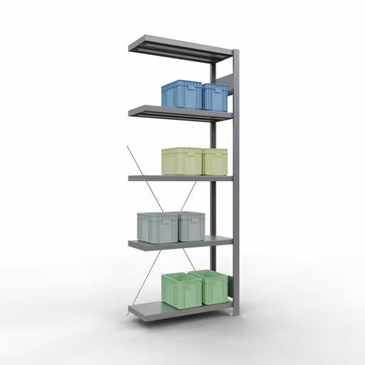 Un'altra vista dell'articolo Ripiano aggiuntivo, ripiano, sistema a innesto MULTIplus250, 2000 x 750 x 300 mm (AxLxP), 5 ripiani, traversa, zincato dalla categoria Sistema a innesto