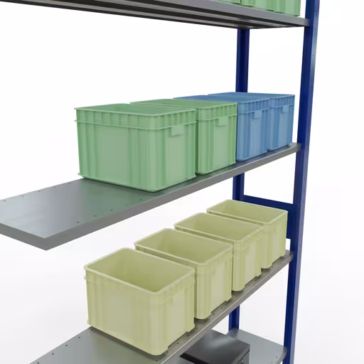 Immagine del prodotto n. 15 dell'articolo scaffale aggiuntivo, sistema a innesto MULTIplus150, 3000 x 1300 x 300 mm (AxLxP), 7 ripiani, RAL 5010 blu genziana/zincato dalla gamma di prodotti del sistema a innesto di Schulte Lagertechnik