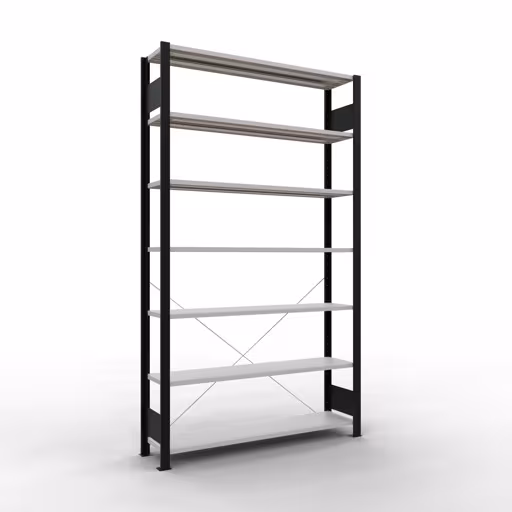 Figure n° 12 de l'article étagère de base, étagère de bureau, système enfichable MULTIplus85, 2300 x 1300 x 300 mm, 7 étagères, sans baguette de butée, noir/gris clair du groupe de produits étagères de bureau de la marque Schulte Lagertechnik