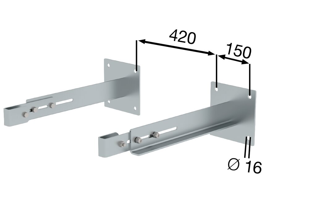 Supporto a parete speciale Munk, rigido 500-600 mm, acciaio zincato
