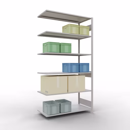 Scaffali aggiuntivi, scaffali, sistema a innesto MULTIplus150, 2500 x 1300 x 600 mm (AxLxP), 6 ripiani, barre longitudinali, RAL 7035 grigio chiaro con l'articolo n. 32666-130-LR Scaffali aggiuntivi, scaffali, sistema a innesto MULTIplus150, 2500 x 1300 x 600 mm (AxLxP), 6 ripiani, barre longitudinali, RAL 7035 grigio chiaro di Schulte Lagertechnik della categoria Sistemi a innesto