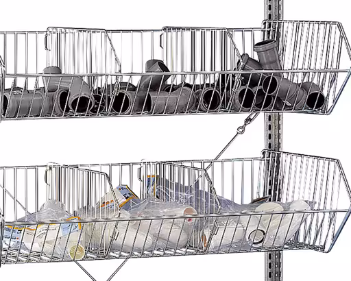 Un'altra vista dell'articolo Ripiano base, ripiano con cestello in rete metallica MULTIplus150, 2300 x 1000 x 500 mm (AxLxP), zincato, 2 ripiani, 5 cestelli in rete metallica Un'altra vista dell'articolo scaffale base, scaffale con cestello in rete metallica MULTIplus150, 2300 x 1000 x 500 mm (AxLxP), zincato, 2 ripiani, 5 cestelli in rete metallica dalla categoria scaffali scaffali