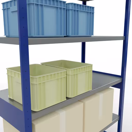 Figura n. 10 dell'articolo scaffale base, scaffale, sistema a innesto MULTIplus250, 2500 x 1300 x 600 mm (AxLxP), 6 ripiani, barre longitudinali, RAL 5010 blu genziana/zincato del gruppo di prodotti sistema a innesto della marca Schulte Lagertechnik