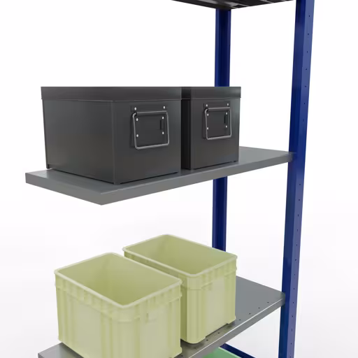 Scaffali aggiuntivi, scaffali, sistema a innesto MULTIplus150, 2000 x 750 x 300 mm (AxLxP), 5 ripiani, barre longitudinali, RAL 5010 blu genziana/zincato/zincato di Schulte Lagertechnik con l'articolo n. 12735-75-LR-B
