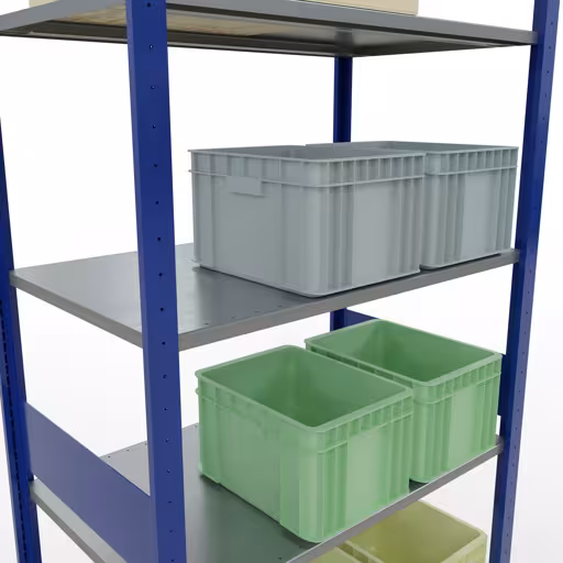 Scaffale base, scaffale, sistema a innesto MULTIplus150, 3000 x 1000 x 600 mm (AxLxP), 7 ripiani, barre longitudinali, RAL 5010 blu genziana/zincato di Schulte Lagertechnik con l'articolo n. 12762-LR-B