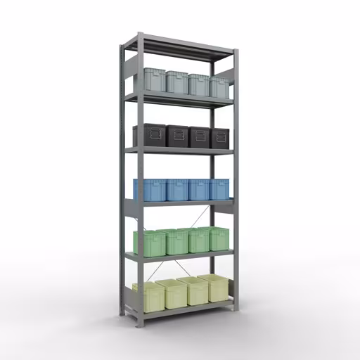 Image du produit n° 14 de l'article étagère de base, étagère, système enfichable MULTIplus330, 2500 x 1000 x 400 mm, 6 étagères, traverse, galvanisé Figure n° 14 de l'article étagère de base, système d'étagères enfichables MULTIplus330, 2500 x 1000 x 400 mm, 6 étagères, galvanisées du groupe de produits système enfichable de Schulte Lagertechnik