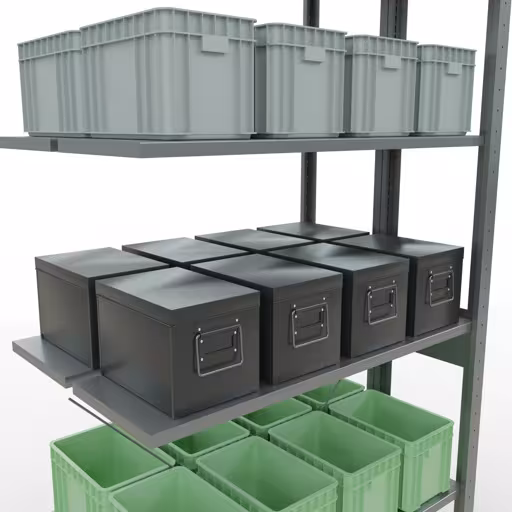 Figura n. 13 dell'articolo scaffale aggiuntivo, scaffale doppio, sistema a innesto per scaffali MULTIplus150, 2500 x 1000 x (2x300) mm (AxLxP), 2x6 ripiani, traversa, zincato dal gruppo di prodotti scaffali della marca Schulte Lagertechnik