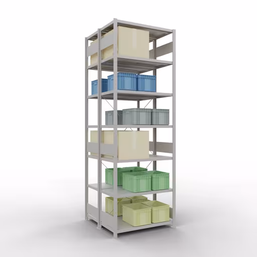 Étagère de base, étagère double, système d'étagère enfichable MULTIplus250, 3000 x 1000 x (2x500) mm, 2x7 étagères, gris clair RAL 7035 de Schulte Lagertechnik avec le numéro d'article : 32152-G