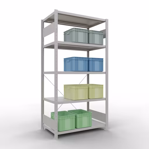 Scaffale base, scaffale, sistema a innesto MULTIplus250, 2000 x 1000 x 600 mm (AxLxP), 5 ripiani, traversa, RAL 7035 grigio chiaro di Schulte Lagertechnik con l'articolo n. 32860
