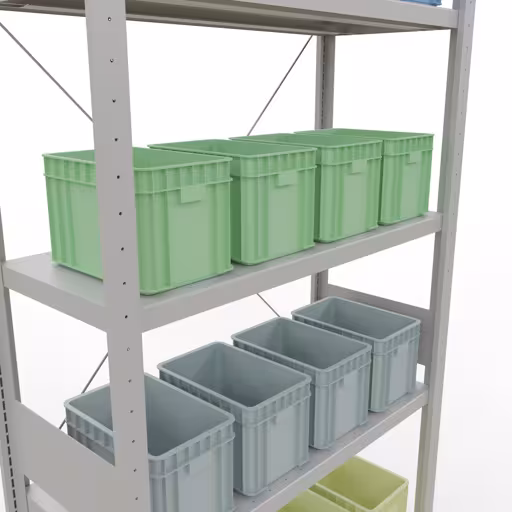 Immagine del prodotto n. 14 dell'articolo ripiano base, ripiano, sistema a innesto MULTIplus330, 3000 x 1000 x 400 mm (AxLxP), 7 ripiani, traversa, RAL 7035 grigio chiaro Figura n. 14 dell'articolo scaffale base, scaffale, sistema a innesto MULTIplus330, 3000 x 1000 x 400 mm (AxLxP), 7 ripiani, traversa, RAL 7035 grigio chiaro del gruppo di prodotti sistema a innesto della marca Schulte Lagertechnik