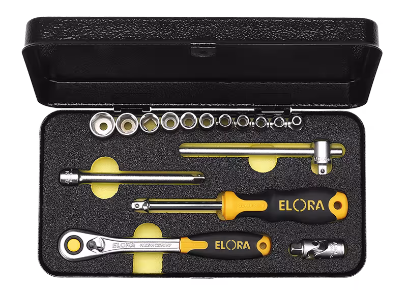 Jeu de clés à douilles 1/4", 14 pièces 3/16"-1/2" 1430-AU d'ELORA Jeu de clés à douille 1/4", ELORA-1430 de la gamme de clés à douille 1/4" catégorie avec réf. 1430609232000