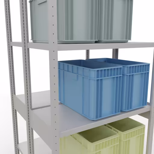 Etagère de base, étagère double, système d'étagères MULTIplus250, 3000 x 1000 x (2x500) mm, 2x7 étagères, barres de longueur, RAL 7035 gris clair avec le GTIN 4058255035687 Étagère de base, étagère double, système d'étagère enfichable MULTIplus250, 3000 x 1000 x (2x500) mm, 2x7 étagères, gris clair RAL 7035 de Schulte Lagertechnik avec le numéro d'article : 33252