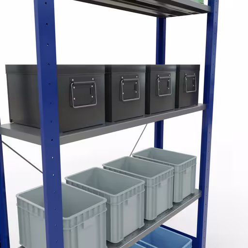 Figure n° 13 de l'article étagère de base, système d'étagères enfichables MULTIplus85, 2000 x 1000 x 300 mm, 5 étagères, traverse, RAL 5010 bleu gentiane du groupe de produits système enfichable de la marque Schulte Lagertechnik
