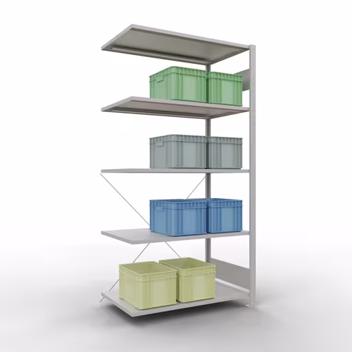 Image du produit n° 15 de l'article Étagère complémentaire, étagère, système enfichable MULTIplus150, 2000 x 1000 x 600 mm, 5 étagères, traverse, RAL 7035 gris clair Figure n° 15 de l'article, Étagère MULTIplus150 système enfichable, 2000 x 1000 x 600 mm, 5 étagères, RAL 7035 gris clair du groupe de produits système enfichable de Schulte Lagertechnik