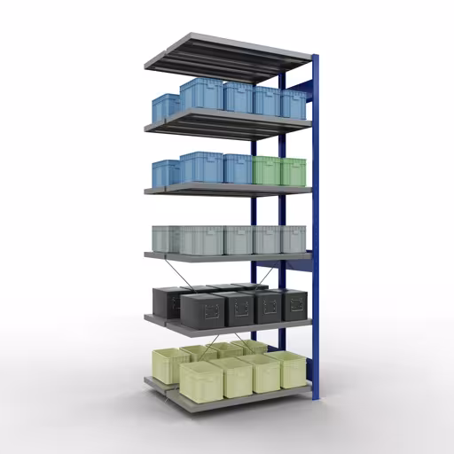 Scaffale aggiuntivo, scaffale doppio, sistema di scaffali MULTIplus250, 2500 x 1000 x (2x400) mm (AxLxP), 2x6 ripiani, traversa, RAL 5010 blu genziana di Schulte Lagertechnik con l'articolo n. 32146-A-B