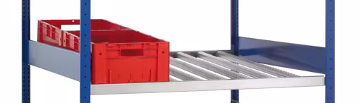 Piano aggiuntivo per scaffalature di stoccaggio 1300 x 1300 con guide a rulli per contenitori e scatole, zincato della marca Schulte Lagertechnik dal programma scaffalature a scaffali