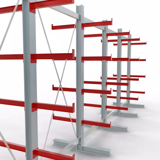 Scaffale completo K 3000, bifacciale, 2500 x 6500 x 500 mm, RAL 7001 / RAL 3000, 5 livelli di stoccaggio della marca Schulte Lagertechnik dal programma di scaffalature cantilever