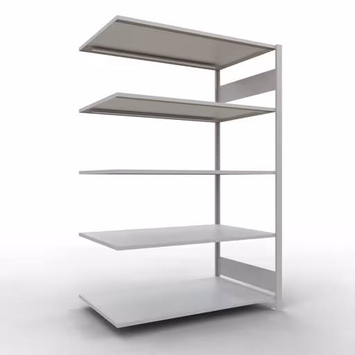 Scaffale aggiuntivo, scaffale, sistema a innesto MULTIplus150, 2000 x 1300 x 800 mm (AxLxP), 5 ripiani, barra longitudinale, RAL 7035 grigio chiaro, ripiano aggiuntivo, articolo n. 32685-130-LR