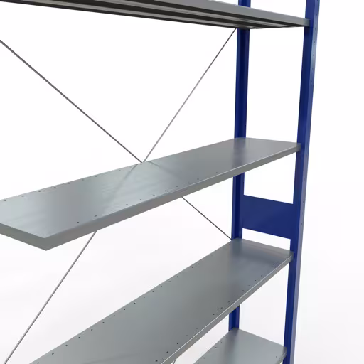 Rayonnage supplémentaire, étagère, système enfichable MULTIplus150, 3000 x 1300 x 300 mm (HxLxP), 7 étagères, traverse, RAL 5010 bleu gentiane/galvanisé avec le GTIN 4004514279828 Rayonnage supplémentaire, rayonnage à étagères, système enfichable MULTIplus150, 3000 x 1300 x 300 mm, 7 étagères, RAL 5010 bleu gentiane/galvanisé de Schulte Lagertechnik avec le réf. 12737-130-B