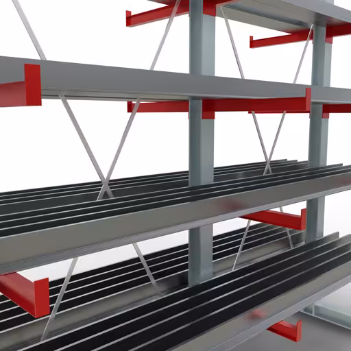 Produktbild Nr 11 des Artikels K 3000 Komplettregal, doppelseitig, 2500 x 2600 x 600 mm, RAL 7001 / RAL 3000, 5 Lagerebenen Abbildung Nr 11 des Artikels K 3000 Komplettregal, doppelseitig, 2500 x 2600 x 600 mm, RAL 7001 / RAL 3000, 5 Lagerebenen aus der Produktgruppe Kragarmregale von der Marke Schulte Lagertechnik